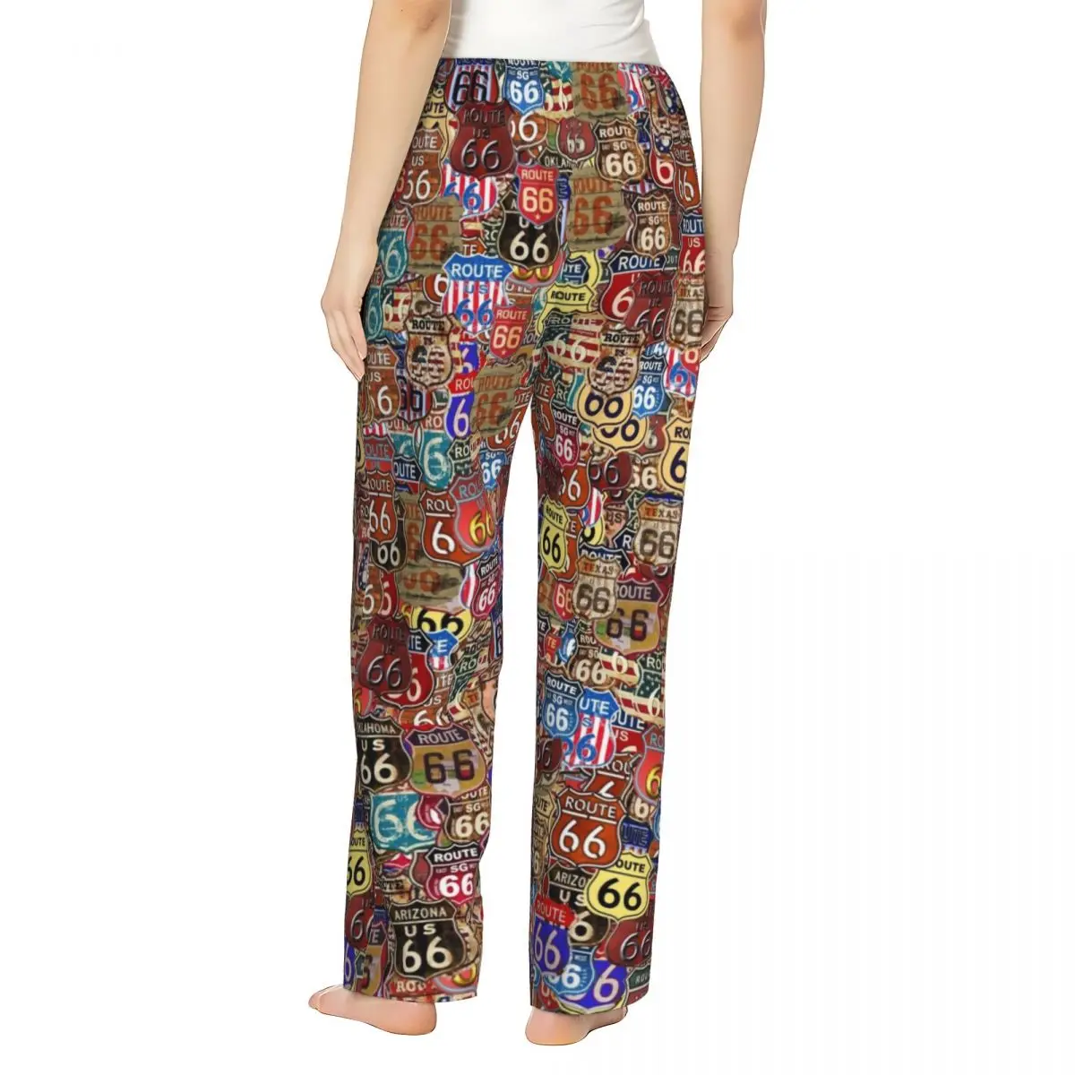 Pantalon de pyjama imprimé personnalisé Route 66 pour femmes, bas avec poches, vêtements de nuit, vêtements de nuit, États-Unis, autoroute