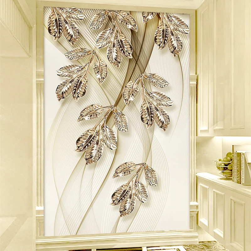 

European Style 3D Stereo Relief Leaf Photo Mural Wallpaper Living Room Hotel Entrance Luxury Wall Paper Papel De Parede 3D Sala