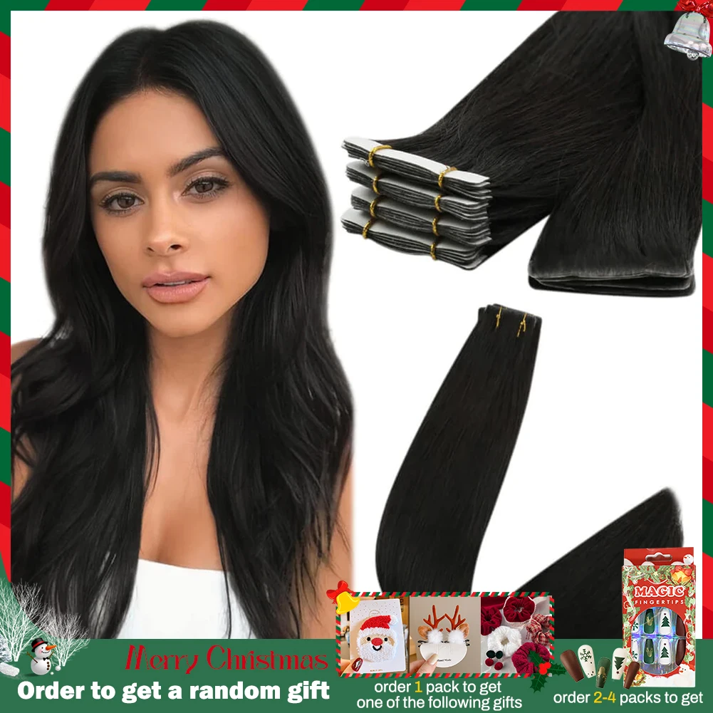 Moresoo Injection Tape in Human Hair Black Natural Straight 12 Months Virgin Hair Invisible Tape in Hair Extensions Injected