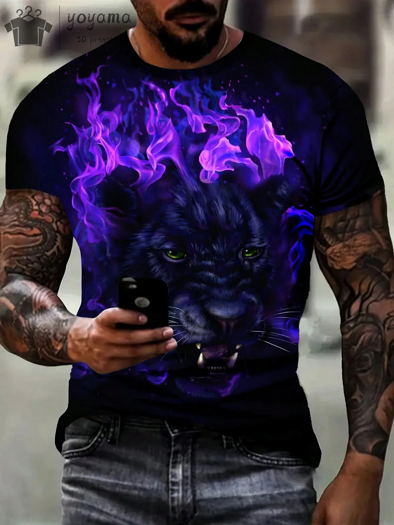 Fierce Wolf Pattern 3d Printed Men\'s Style T-Shirt Boutique Summer Fashion Casual Round Neck Men Shirt Short Sleeve T Shirt