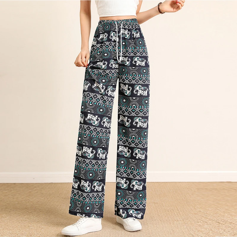 Print Women's Pants High Waist Woman Clothing Elephant Wide Leg Pants Korean Reviews Many Clothes Loose Youthful Woman Clothes