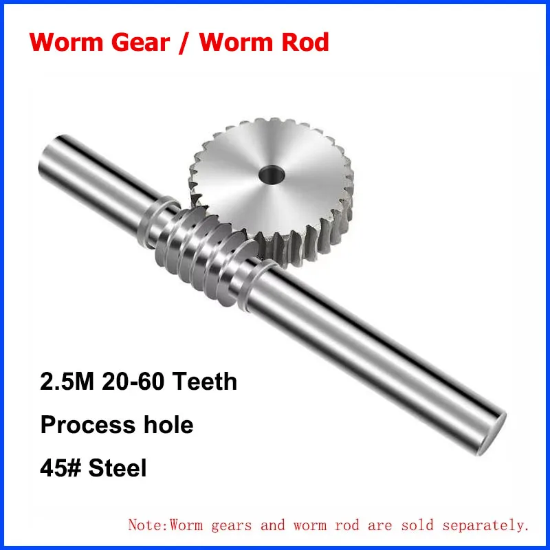 

1Pcs 2.5M 20T-60T Worm Gear Wheel Worm Rod 45# Steel 2.5 Modulus 20 Teeth-60 Teeth Worm Gear Process Hole