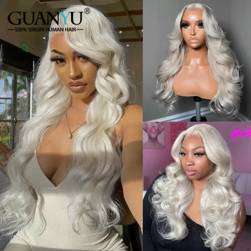 

Platinum Blonde Body Wave 13x4 Lace Frontal Human Hair Ash Blonde 60# White Colored Peruvian Transparent Lace Wig Pre Plucked