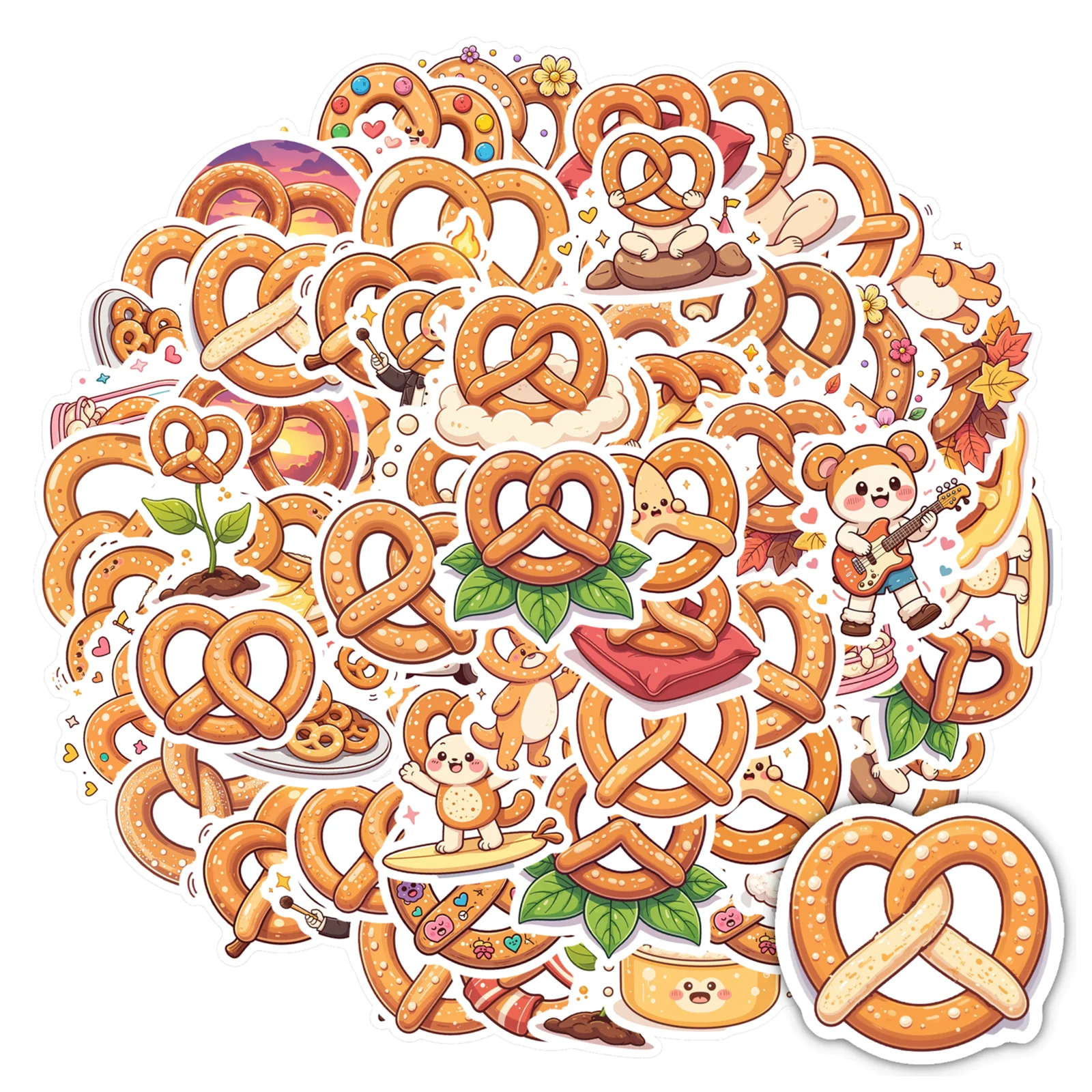 35pcs-100pcs Decals  Fun Cartoon Stickers Food Decals Pretzel Stickers for Car Sticker Phone Suitcase