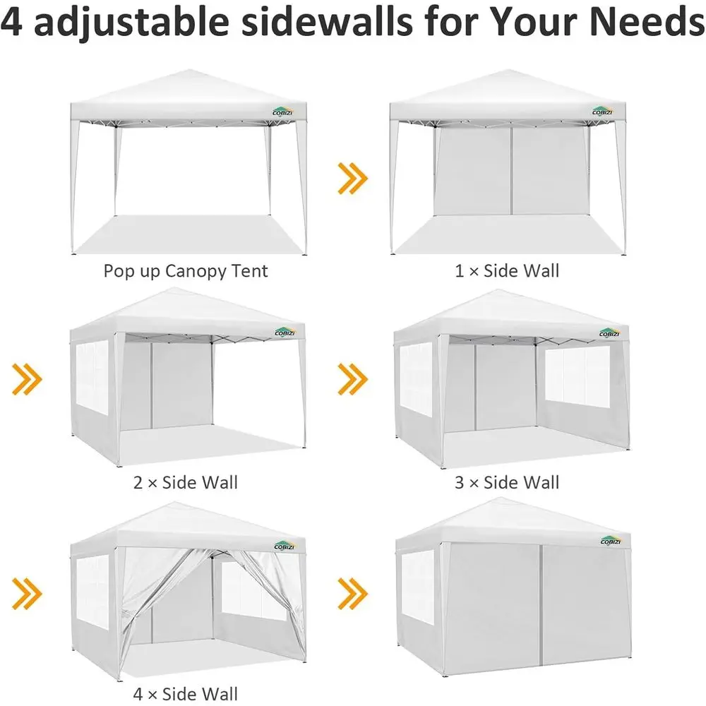 10x10 Easy Up Tent with 4 Sidewalls, White | UP 50+ & Waterproof, Portable Party Tents or Commercial Event Tent for Backyard Wed