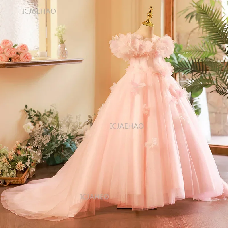 Matching Kids Princess Party Dress for Girls Pink Children Girl Pageant Dresses Costume Children Gown Performance Outfit Clothes