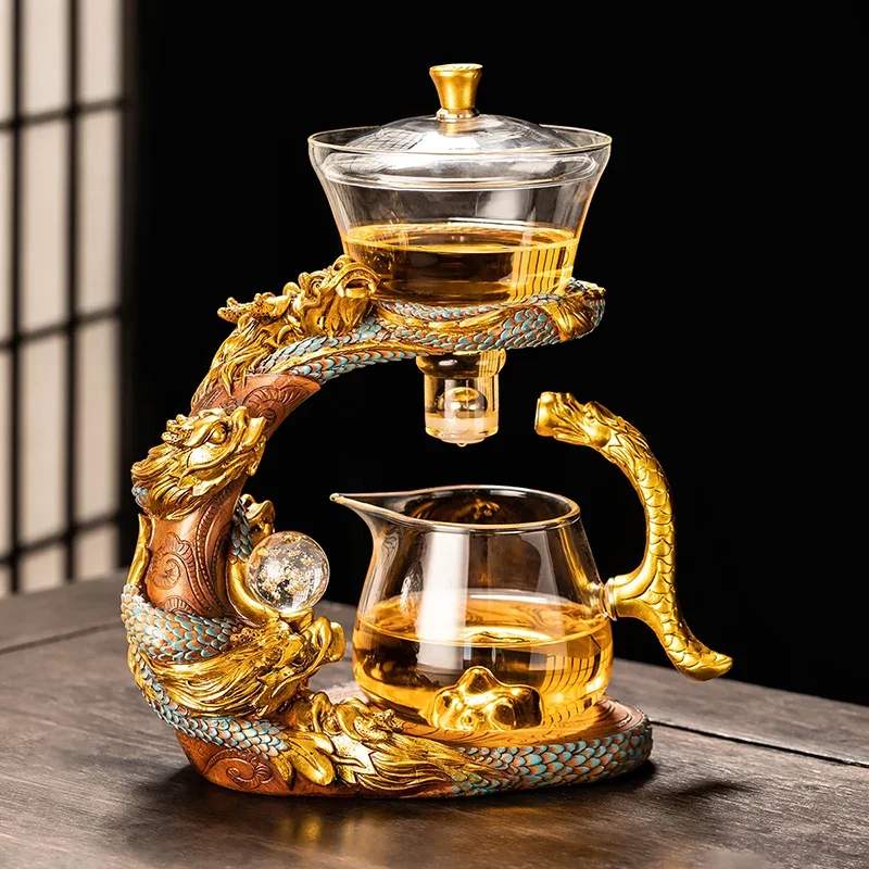 

Heat-resistant glass semi-automatic tea set, household light luxury high-end lazy teapot artifact