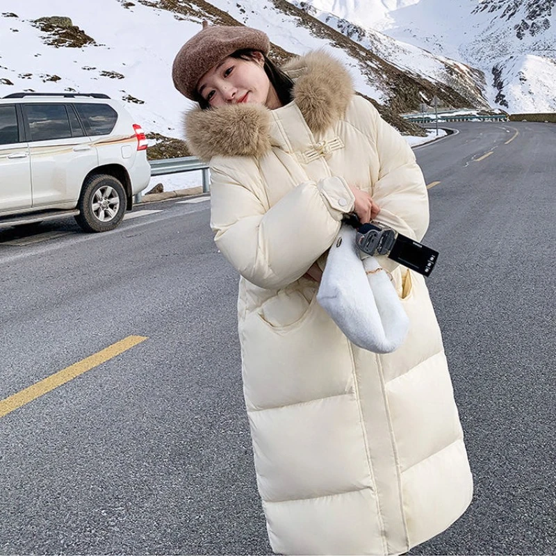 2024 New Women Cotton Jacket Winter Coat Female Large Size Parkas Extended Version Hooded Outwear Thick Big Fur Collar Outcoat