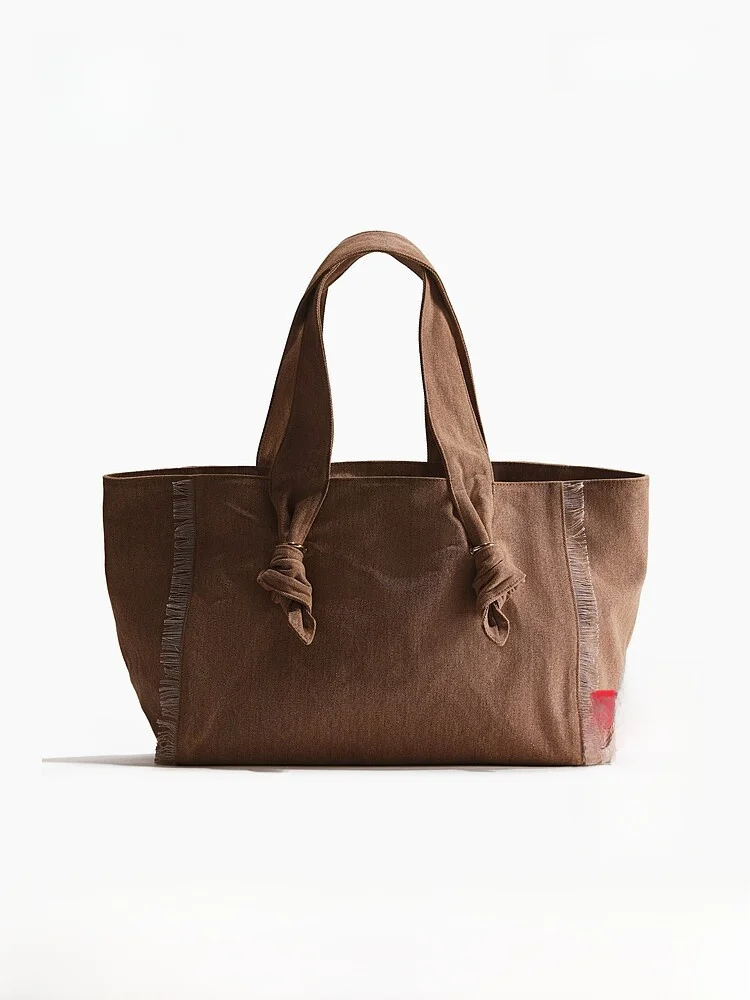 

H&M Summer New Ladies Tote Bag with Knot Decoration 1332760 Canvas Bag Women's Fashionable Handbag Suitable for All Seasons