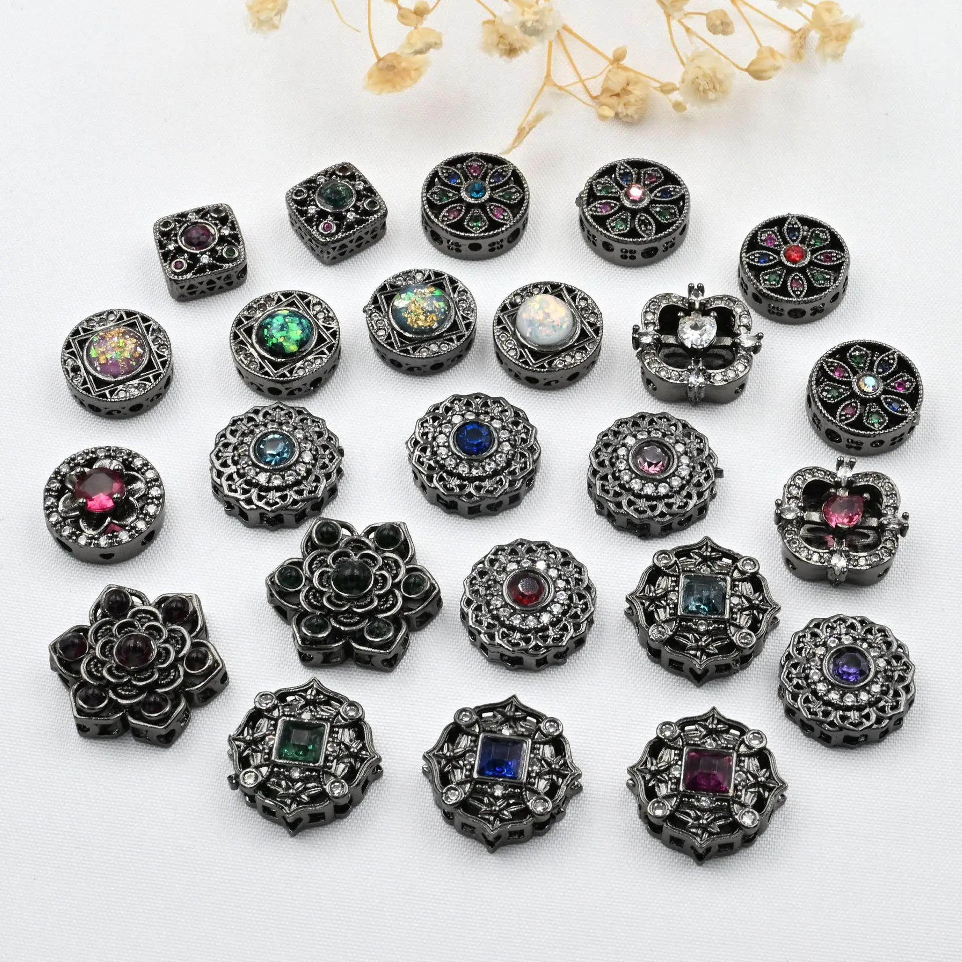 3pcs Copper Plated Gun Black Inlaid with Colored Zircon Spacer Beads DIY Pearl Necklace Bracelet Accessories Jewelry Materials