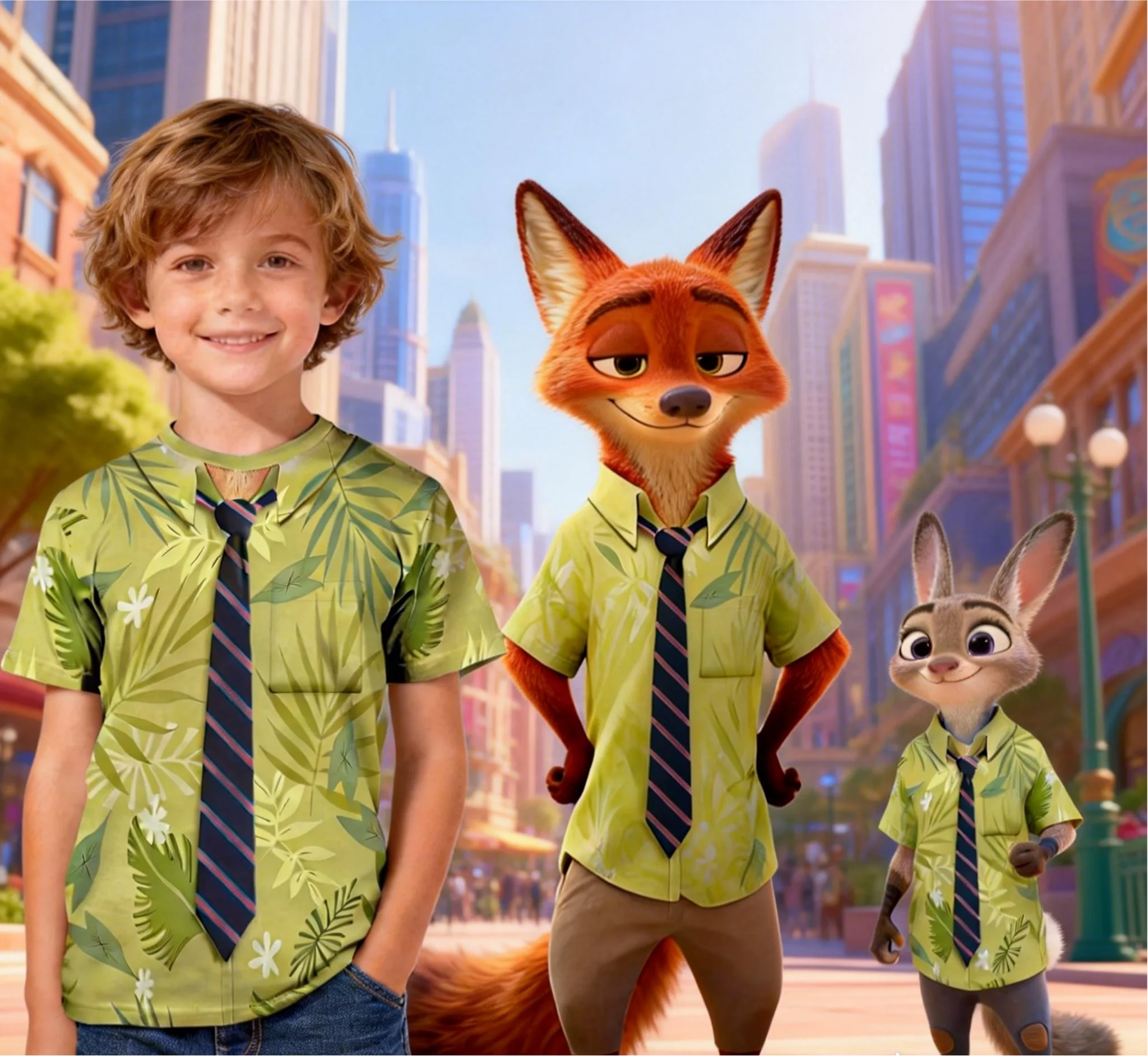 

Nick Judy's Zootopia 2 T-shirt with short sleeves for children teenagers, COS cartoon role-playing , casual summer top，gift