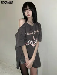 KOSAHIKI-Camiseta estética Y2k con hombros descubiertos, Tops Punk estampados de Fairycore, Harajuku japonés, ropa de calle Grunge Irregular