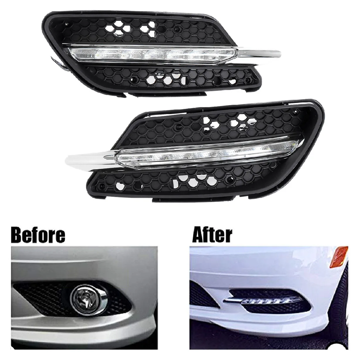 Car LED Fog Light DRL Daytime Running Lights for Mercedes-Benz W204 C-Class C300 AMG Sport 2007 2008 2009 2010 2011