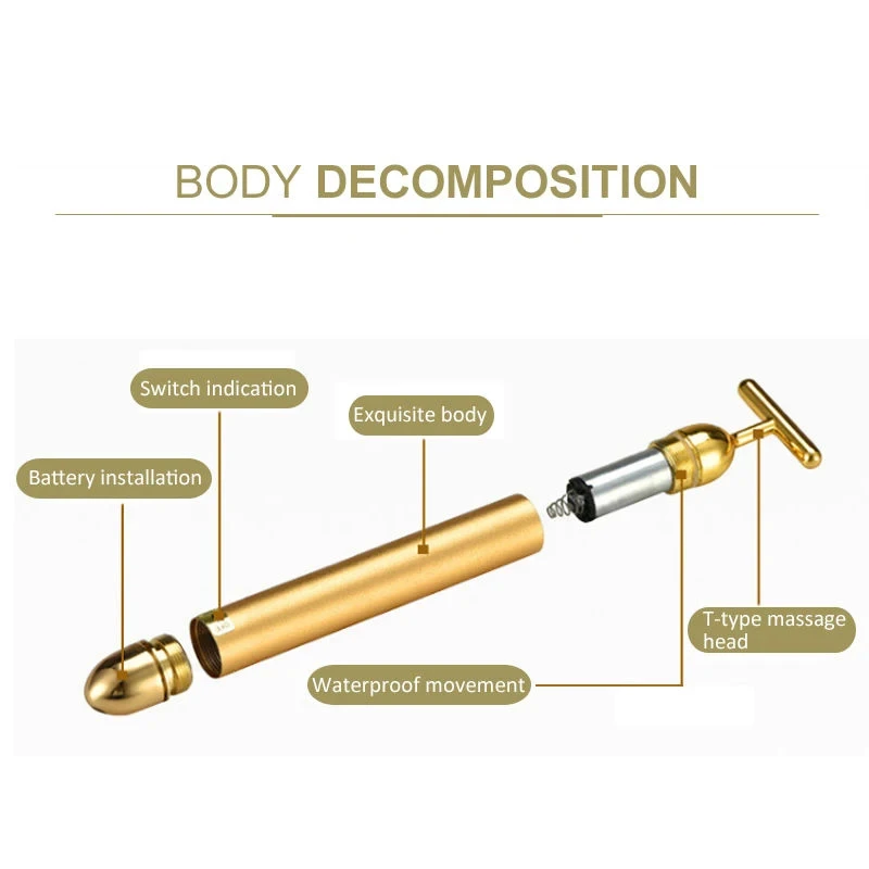 24k Gold Facial Wrinkle Lifting Wand Roller Vibrating Facial Massage Energy Wand Facial T-Shape Vibrating Beauty Tool Veya