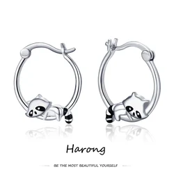 Harong Silver Color Raccoon Hoop Earrings High Quality Cute Animal Collection Trendy Jewelry Accessories Earrings for Women Girl