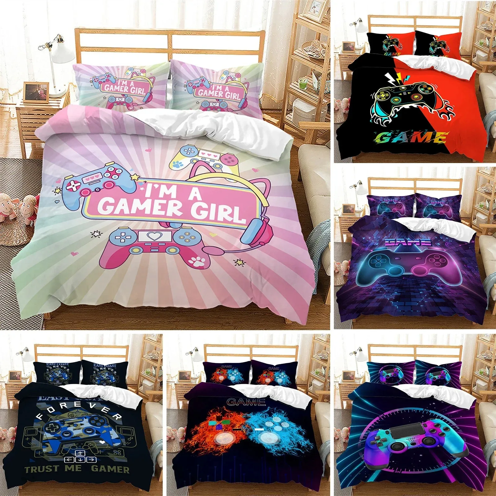 

Gamepad Duvet Cover Gamer Bedding Set King For Boys Girls Teen Video Games Quilt Cover Microfiber 3D Gaming Controller Bed Sets