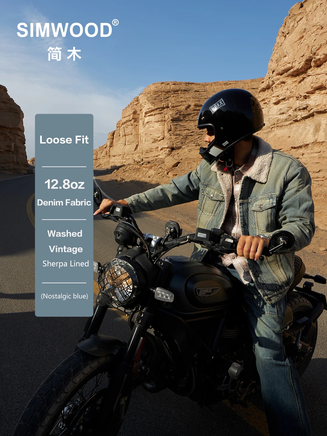 

SIMWOOD тяжелая стираная винтажная джинсовая куртка для мужчин, пальто большого размера на подкладке шерпа, 12,8 унций, теплый размер, большие размеры, 2021, осень-зима