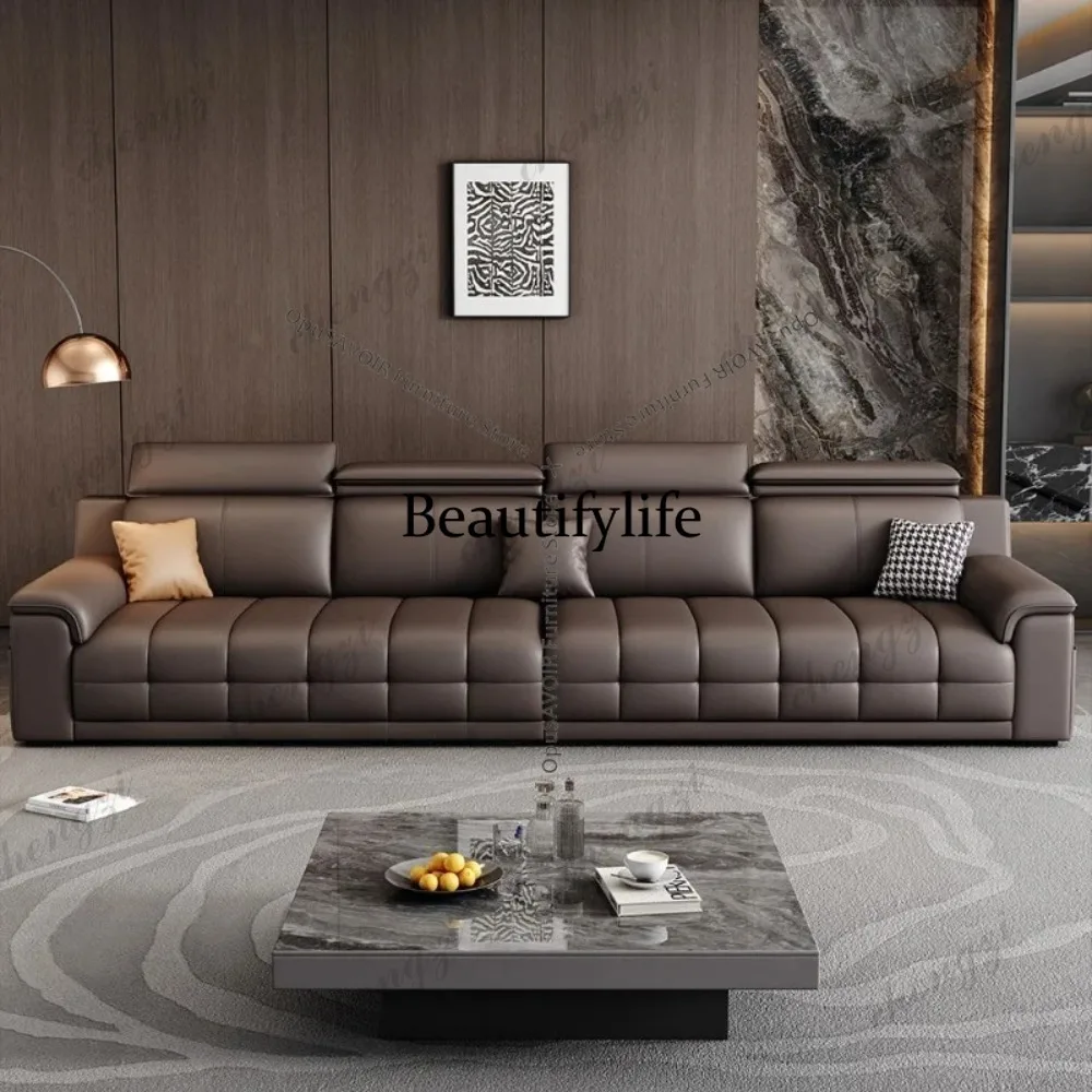 

Italian Minimalist Lawrence Top Grain Leather Sofa - 3-Seater Straight Living Room Sofa Latex Support Compact Furniture
