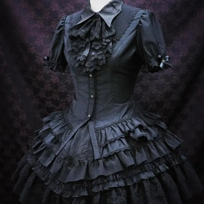 

Japanese Vintage Gothic Lolita Shirt Women Elegant Sweet Lace Ruffles Bow Slim Blouses Female Retro Y2k Puff Sleeves Tops Blusas