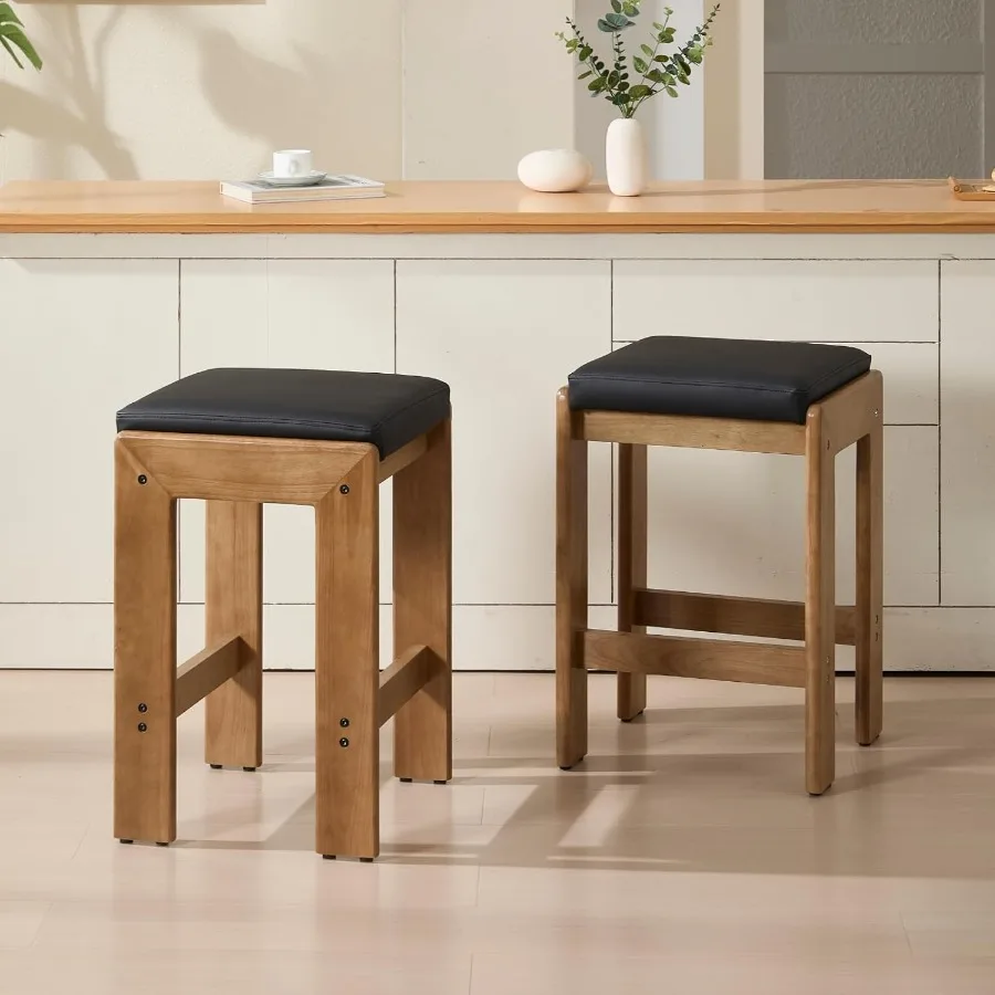 27-дюймовые барные стулья из искусственной кожи, набор из 2 табуретов-седла без спинки с мягкой подушкой, современный деревянный дом S