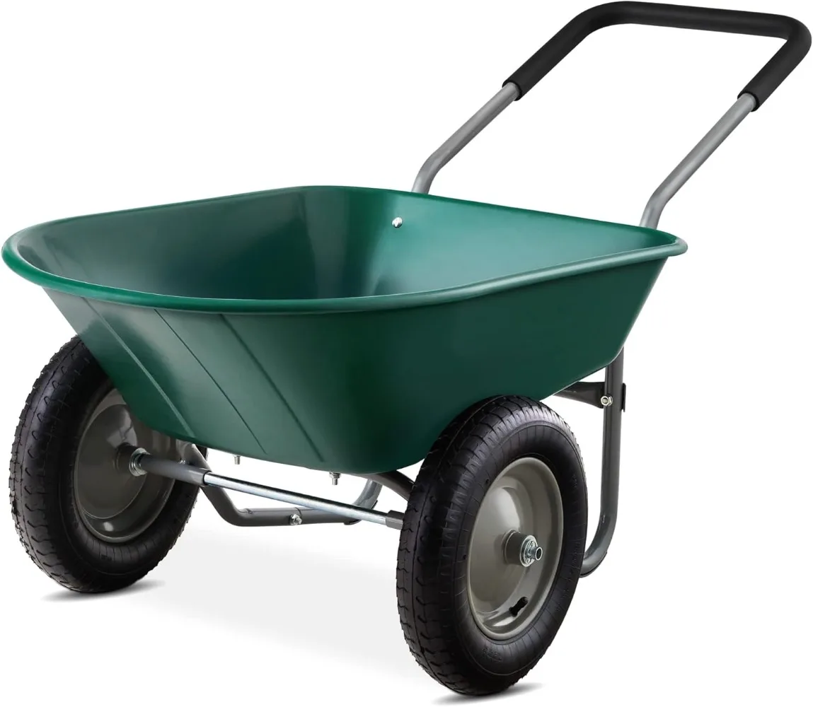 

Dual-Wheel Home Utility Yard Wheelbarrow Garden Cart w/Built-in Stand for Lawn,Gardening,Construction