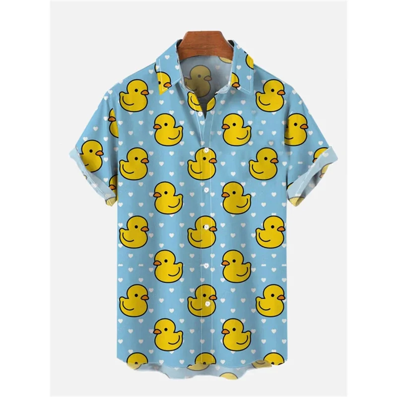 Camisa de Cosplay con patrón de pato para hombre, camisa de manga corta con estampado 3D de animales de dibujos animados de empalme, Unisex, moda hawaiana