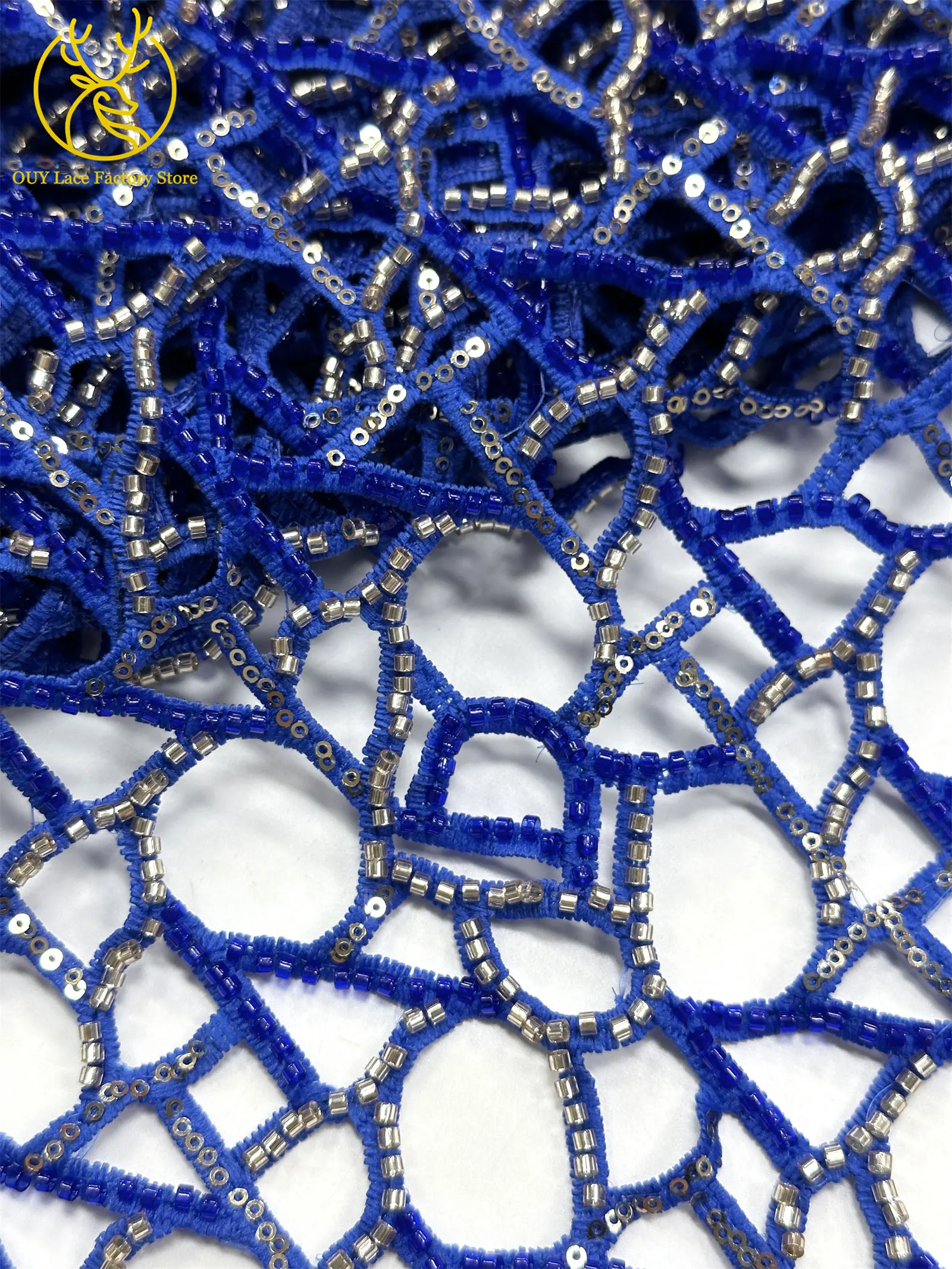 Neues Design Afrikanischer Perlen-Braidschnur-Spitzenstoff 2026 Hochwertiger französischer nigerianischer Netzspitzenstoff zum Nähen von Damen-Partykleidern – Detail 24