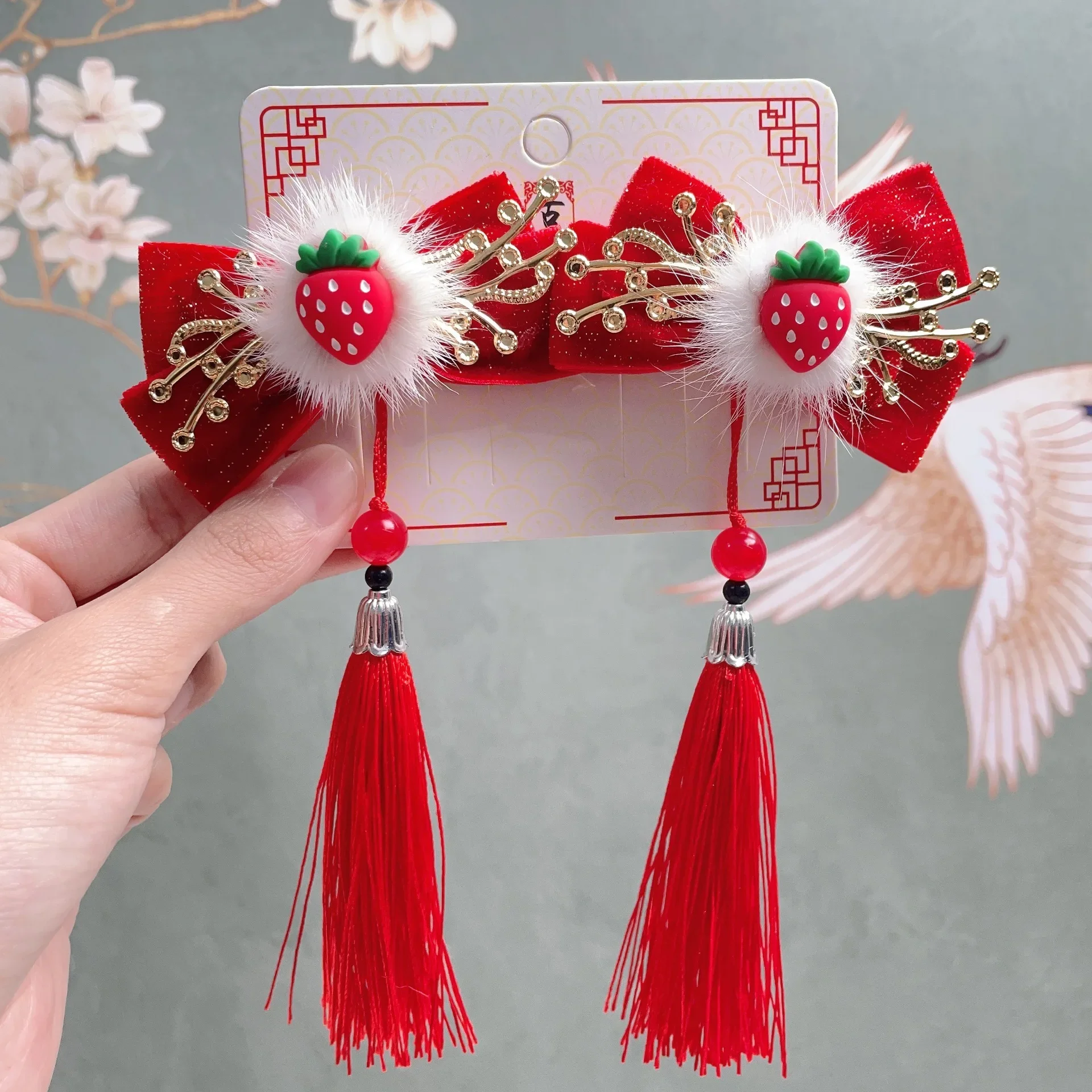 Children's New Year Ancient Style Hair Accessories Cute Strawberry Hair Clip Chinese Style Red New Year Holiday Gift