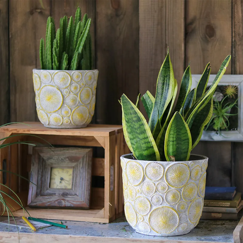 Lemon Slice Flower POTS Cement Artistic Texture Decorative Flower Vases Soil-grown Green Plants Garden Ornaments
