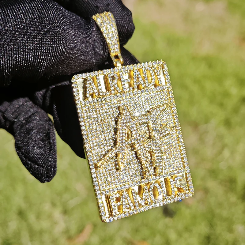 Hip Hop 3A+ CZ Stone Bling Iced Out Already Famous AF Square Charm Pendants Necklace for Men Rapper Jewelry Gold Silver Color