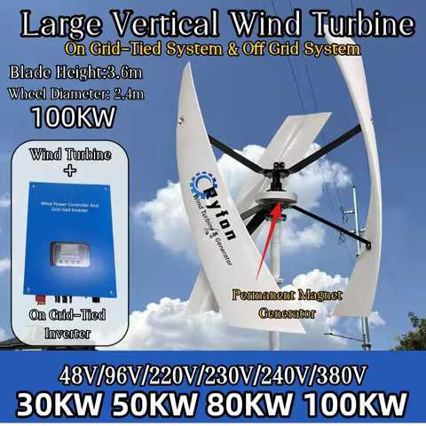 Free Energy 100KW 50KW 3Blades Large Vertical Wind Turbine Permanent Magnet Generator 220V 380V 3Phase Alternat On Grid System