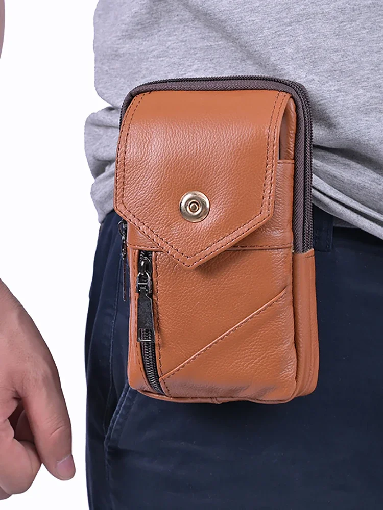 Men Stylish Crossbody Bag Waterproof Leather Vintage Waist Pouch Lightweight Fashion Sling Bag Male Travel Outdoor Bag