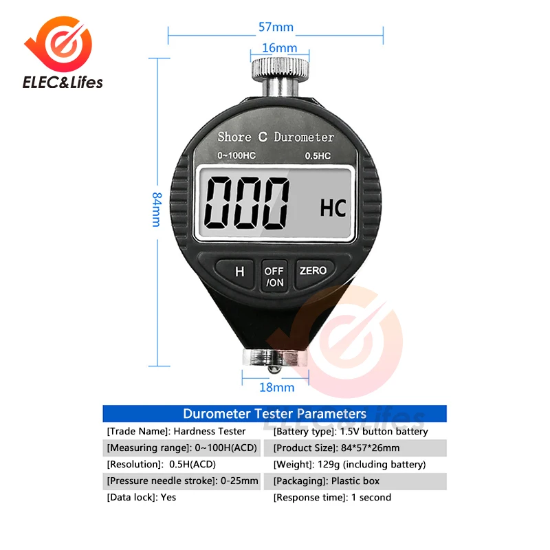 0-100 HA HD HC Digital Shore Durometer Sclerometer Rubber Hardness Tester Meter Paragraph Built-in Battery