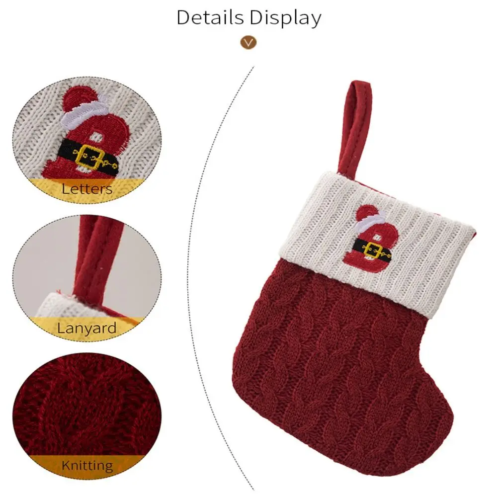 Large Capacity Cartoon Christmas Alphabet Socks A-Z Red Letter Knitting Socks Thickened Embroidery Candy Bag New Year