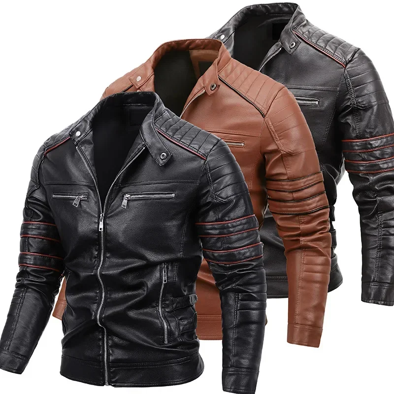 Windbreaker Men Leather Jackets Slim Clothing New Winter Warm Casual Motorcycle Mens Pu Leather Jacket Biker Leather Coats