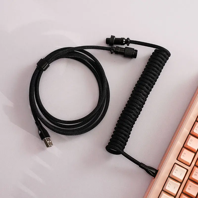 Premium 8K Magnetic Switch Five-Core Coiled USB-C Cable, Braided Spiral Spring Custom Mechanical Keyboard Cable with Gold-Plated