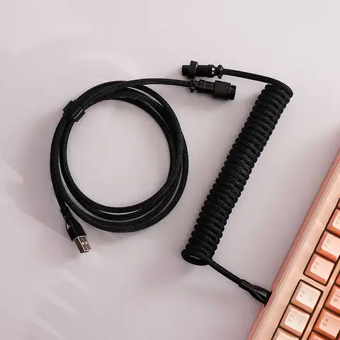 Premium 8K Magnetic Switch Five-Core Coiled USB-C Cable, Braided Spiral Spring Custom Mechanical Keyboard Cable with Gold-Plated