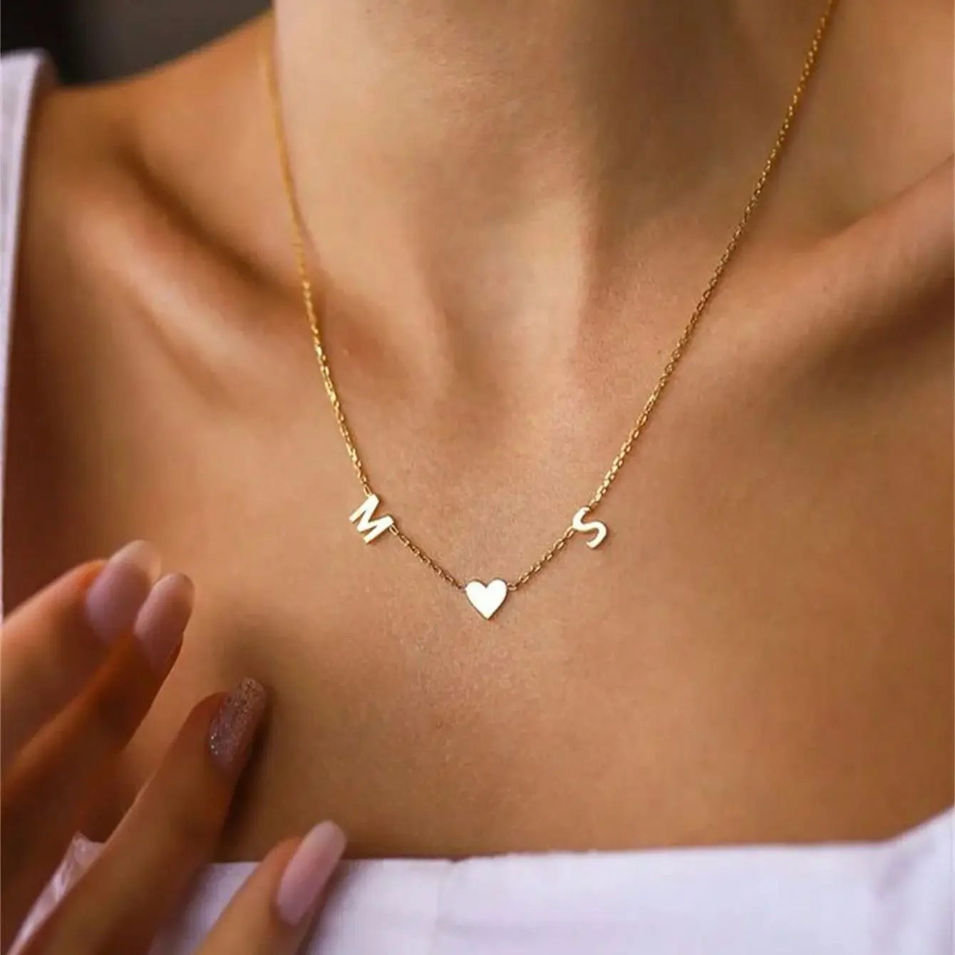 Custom Initial Necklace Personalized Initial Necklace with HeartStainless Steel Initial with Heart Necklace Jewelry Gift for Mom