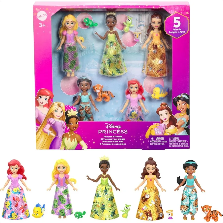 

Princ Friends Set with 5 Posable Small Dolls in Removable Skirts or Pants 5 Friend Figures Inspired by The Movies
