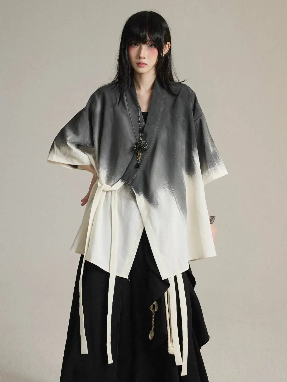 

Унисекс-рубашки в китайском традиционном стиле, весна 2026: Женская блузка-халат с коротким рукавом, тай-дай, повседневная уличная одежда