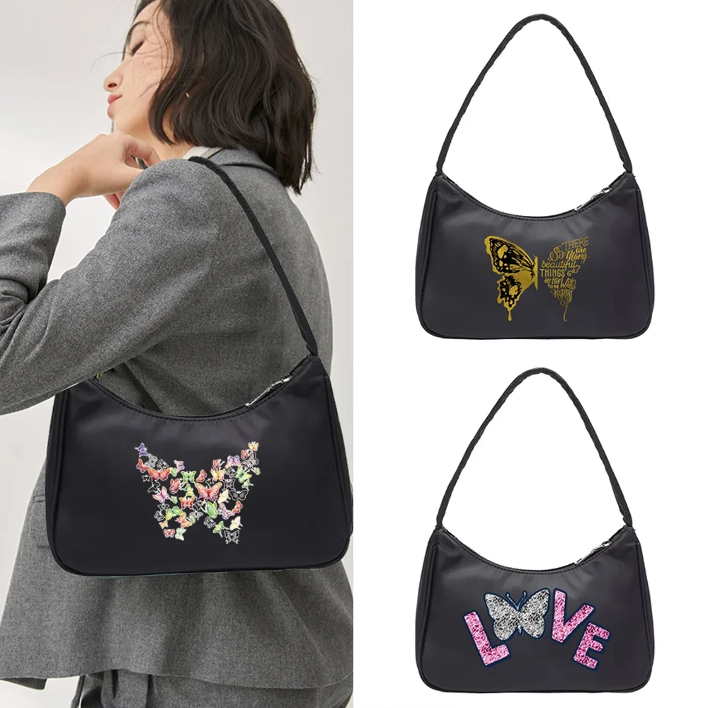 Women Handbag Underarm Shoulder Bags Fashion Butterfly Print Daily Design Totes Coin Purse Pouch Organizer Hobo Shoulder Bag
