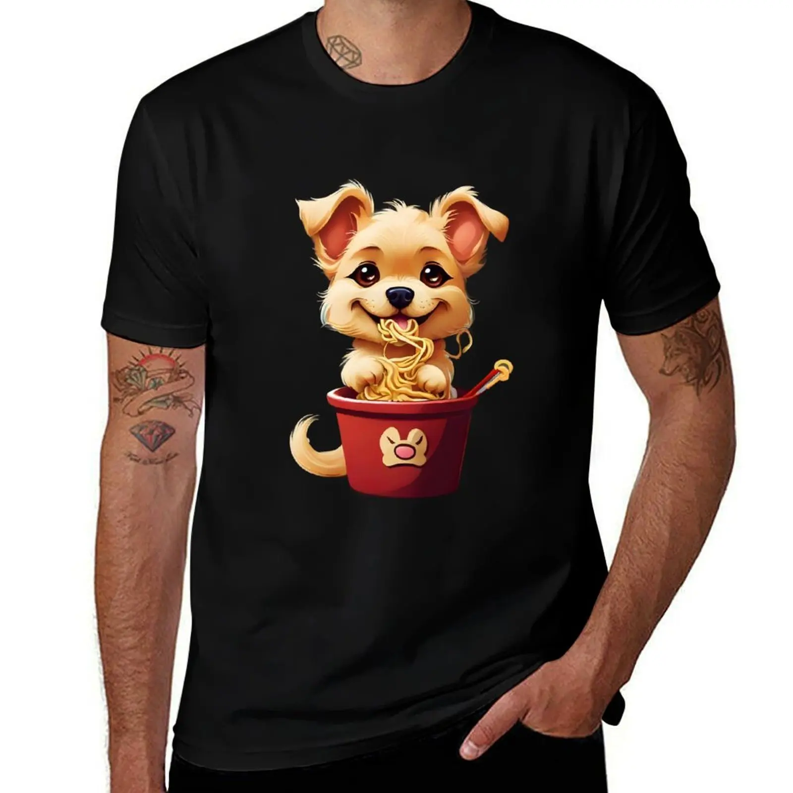 Camiseta Dog Eat Noodles, camiseta divertida, camisa personalizada de algodón, camiseta de gran tamaño para hombre
