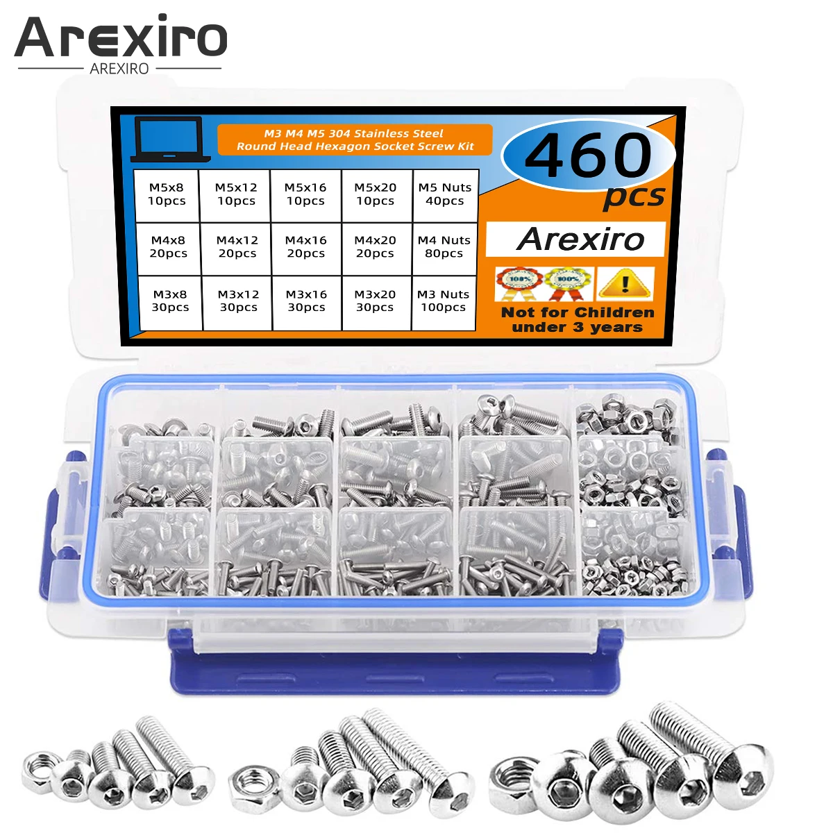 

460 шт. M3 M4 M5 из нержавеющей стали, комбинированный комплект с шестигранной головкой и торцевой головкой