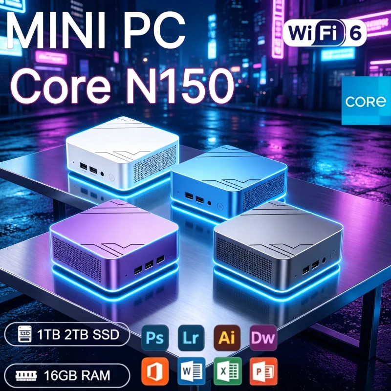 Intel Core N150 Mini PC Computer Fast Compact Mini Pc 16GB RAM 1TB SSD Gaming PC Wifi 6 BT5.2 Mini PC Desktop