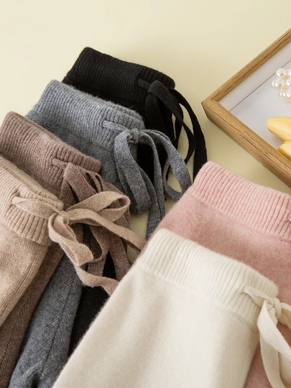 

Женские вязаные шерстяные брюки с высокой талией и широкими штанинами, драпированные, в европейском стиле, повседневные, модные, теплые, зимние, из аутлет-магазина