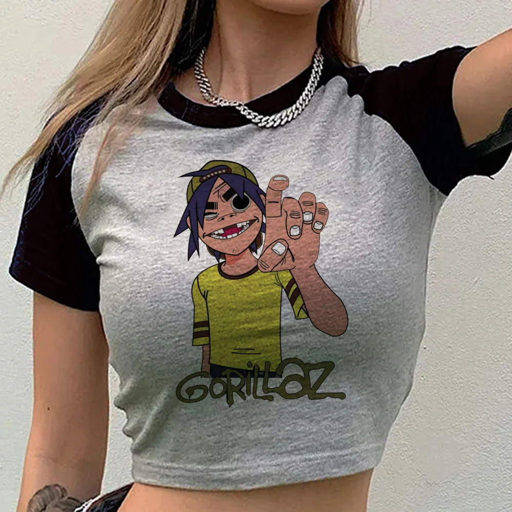 Gorillaz cropped top female summer streetwear anime gyaru kawaii top tees harajuku korean fashion cheap
