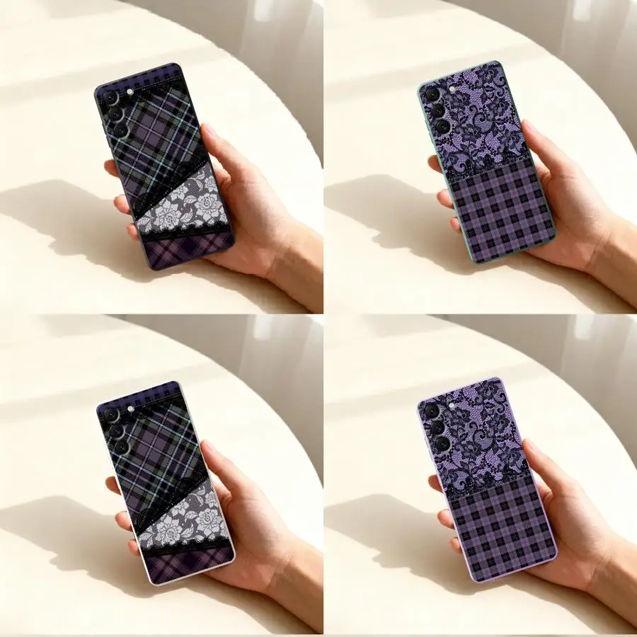 Plaid Lace Floral Phone Cover Case for Samsung Galaxy A34 A13 A14 A51 A16 A11 A12 A22 A52 A15 A35 A36 A26 A24