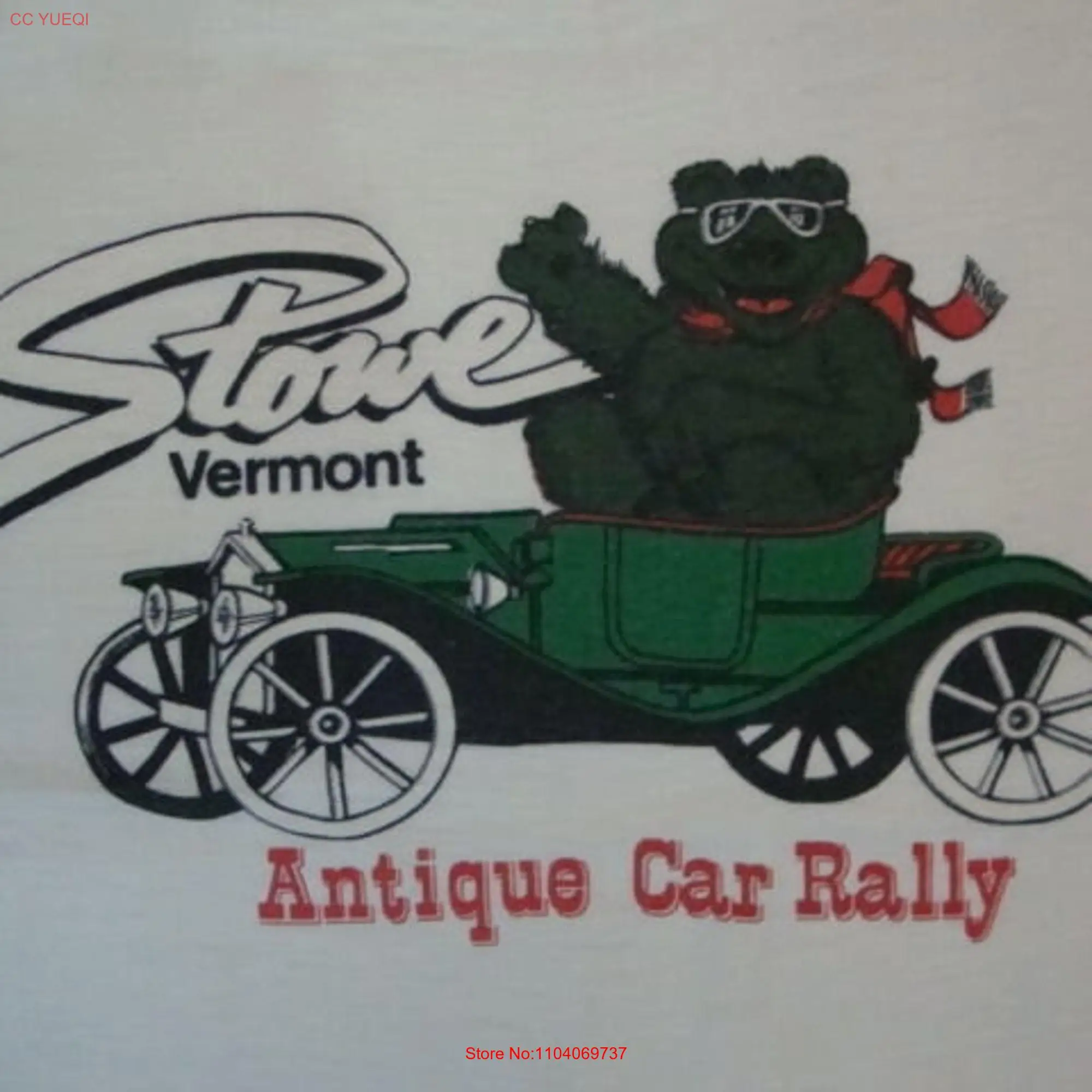 Vintage 80s Vermont Stowe Antique Car Rally Bear Soft Thin White T Shirt S long or short sleeves