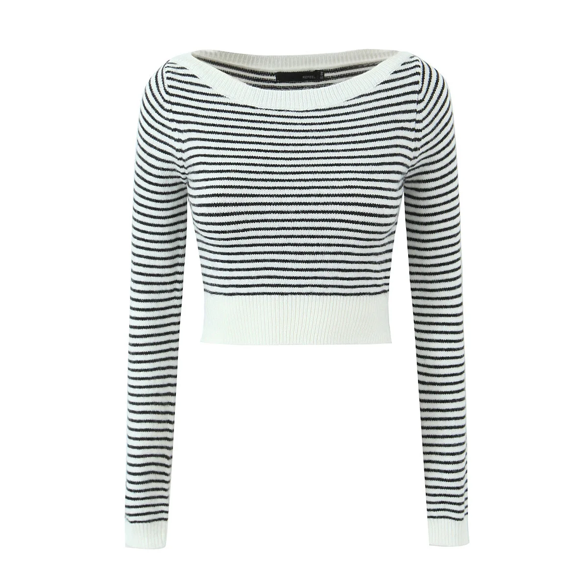 Women Long Sleeve cropped The­o­ry Striped Knit­ted Top Sweater