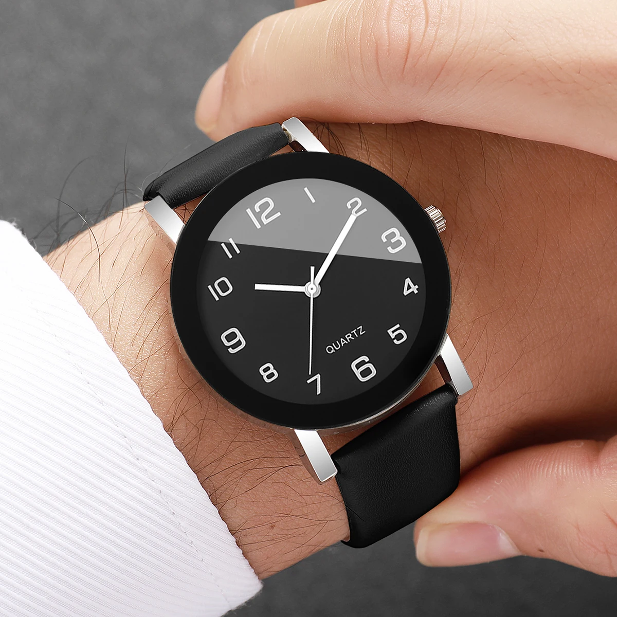 

Модные мужские деловые часы, простой арабский циферблат, кожаный ремешок, кварцевые наручные часы для мужчин, Reloj Hombre (без коробки)